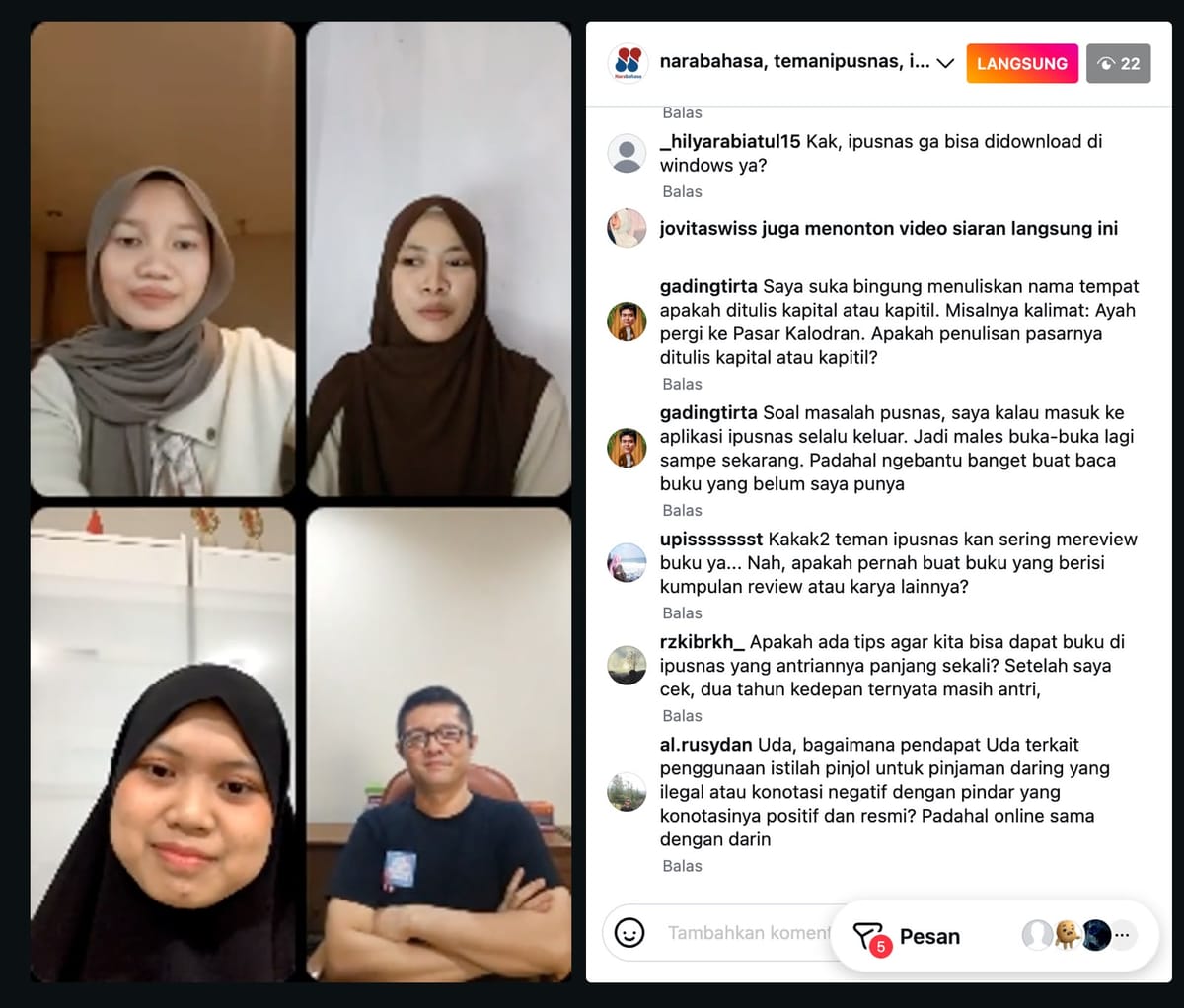 Narabahasa bersama Teman iPusnas Dukung Penggunaan Bahasa Indonesia melalui Budaya Literasi